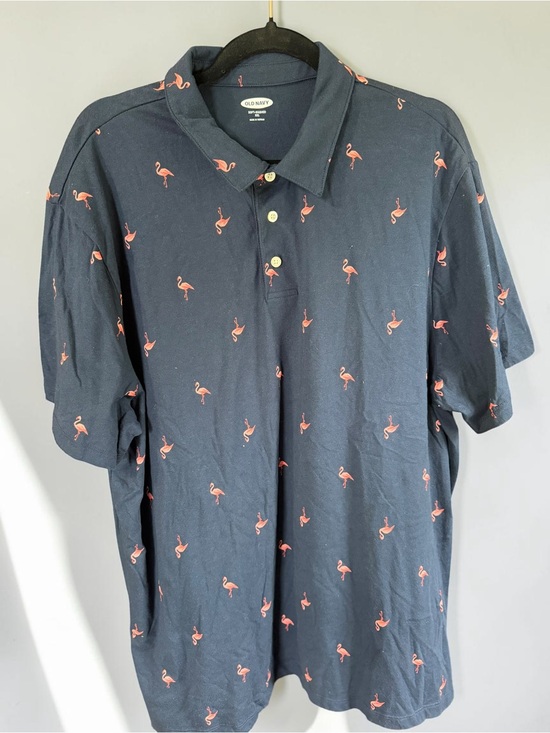 Old Navy Other - Old Navy Flamingo Print Polo Shirt XXL Navy Pink Tropical Coastal Preppy Golf